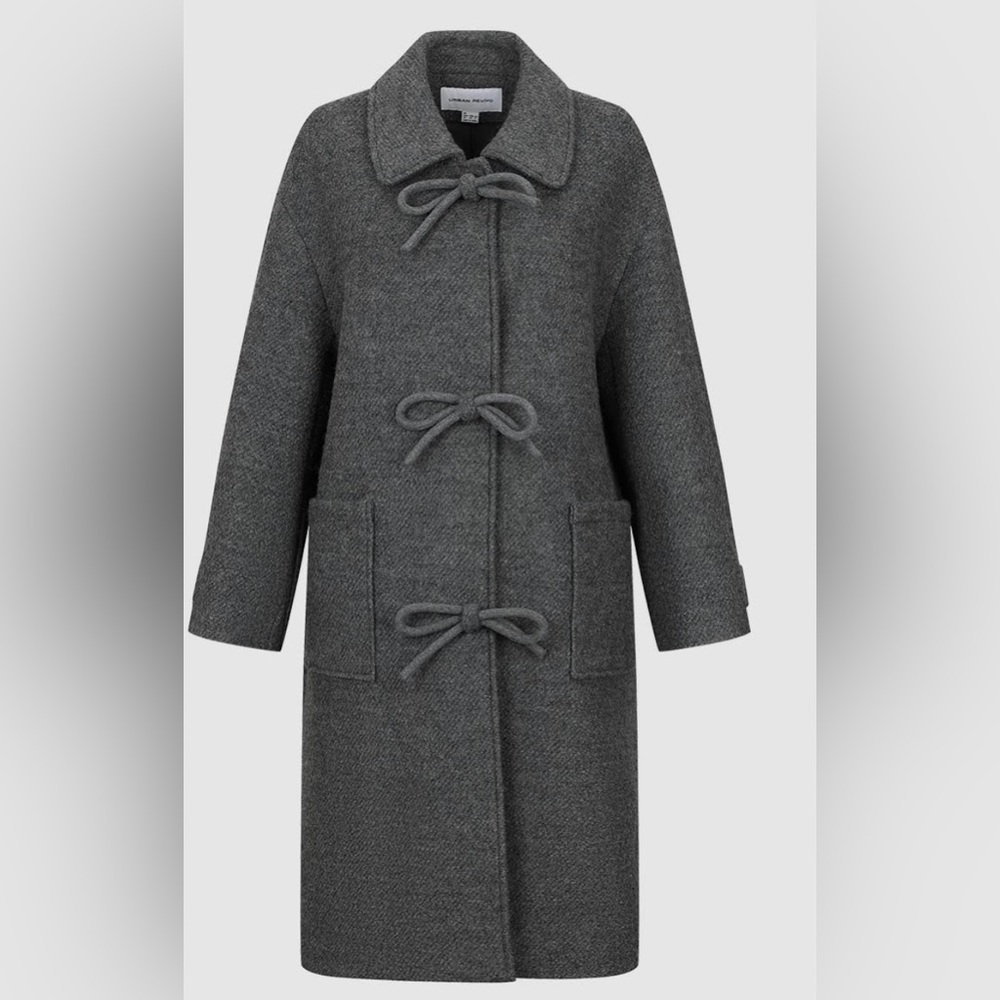 Urban Revivo Gray Wool-Blend Bow Detail Coat Size Small